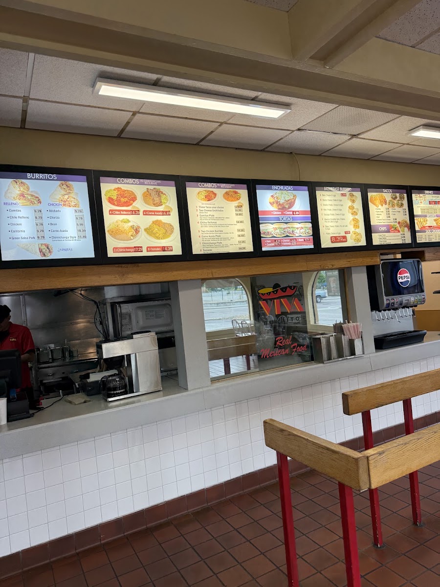 Viva Burrito CO menu board