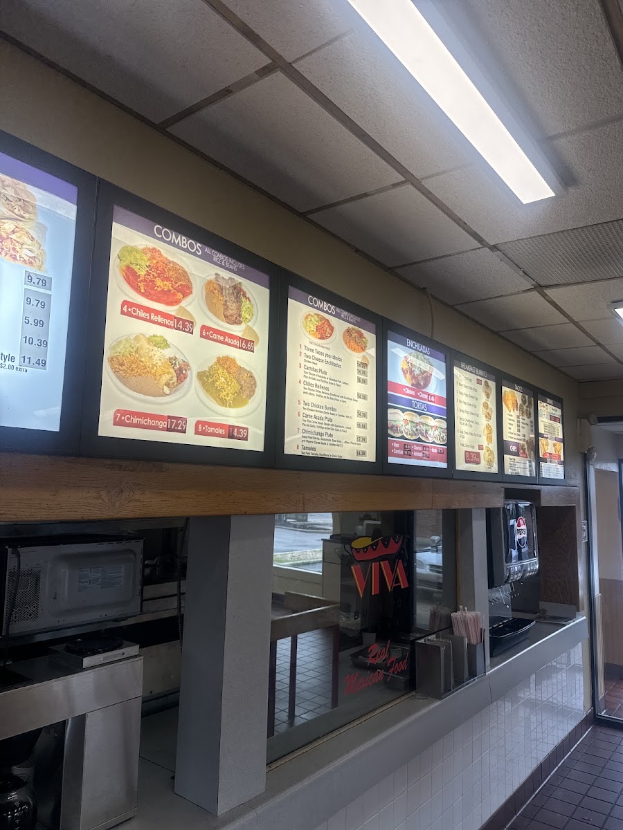 Viva Burrito CO menu board