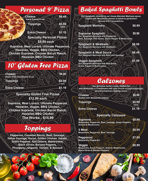 Amore Pizza Kitchen menu board