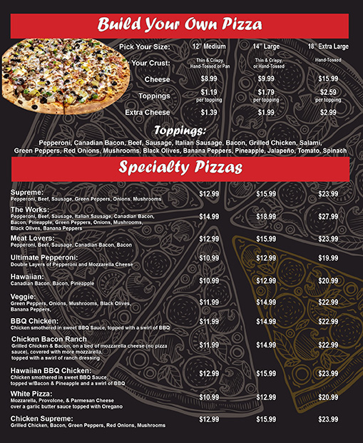 Amore Pizza Kitchen menu board