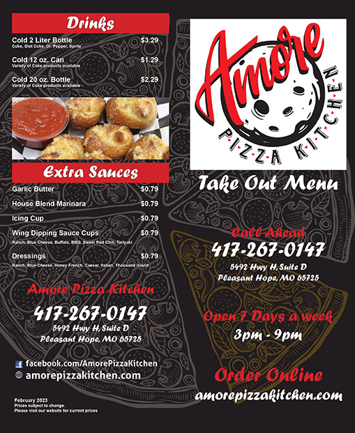 Amore Pizza Kitchen menu board