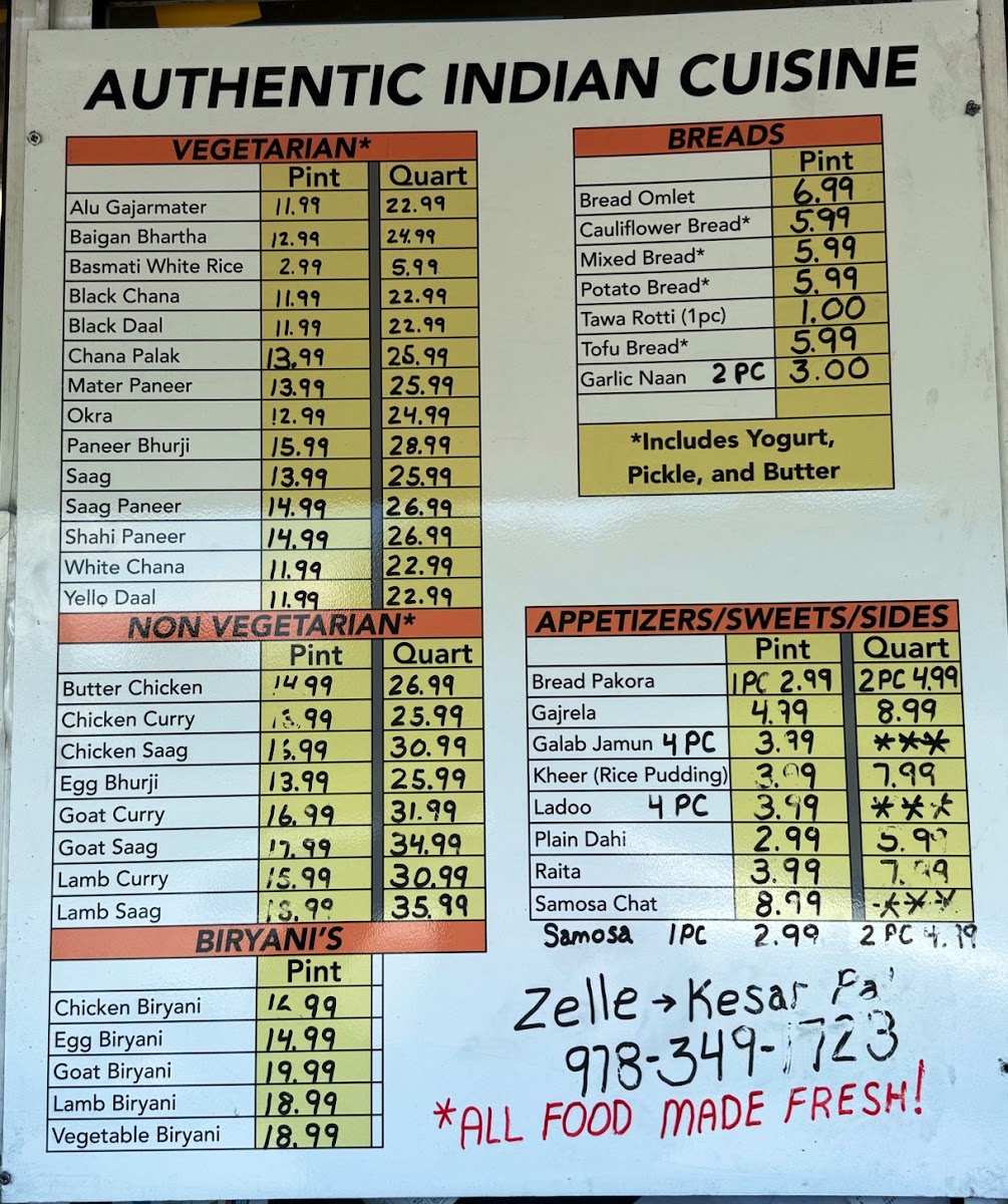 Murthal Dhaba Indian Restaurant menu board