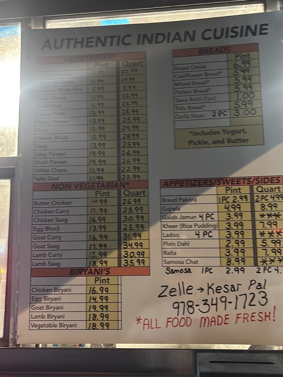 Murthal Dhaba Indian Restaurant menu board