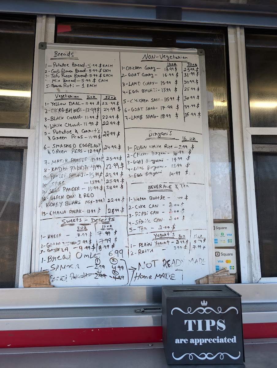 Murthal Dhaba Indian Restaurant menu board
