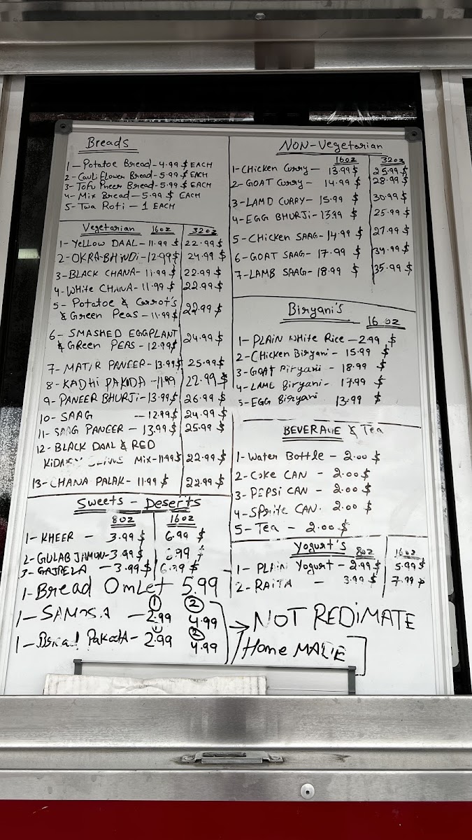 Murthal Dhaba Indian Restaurant menu board