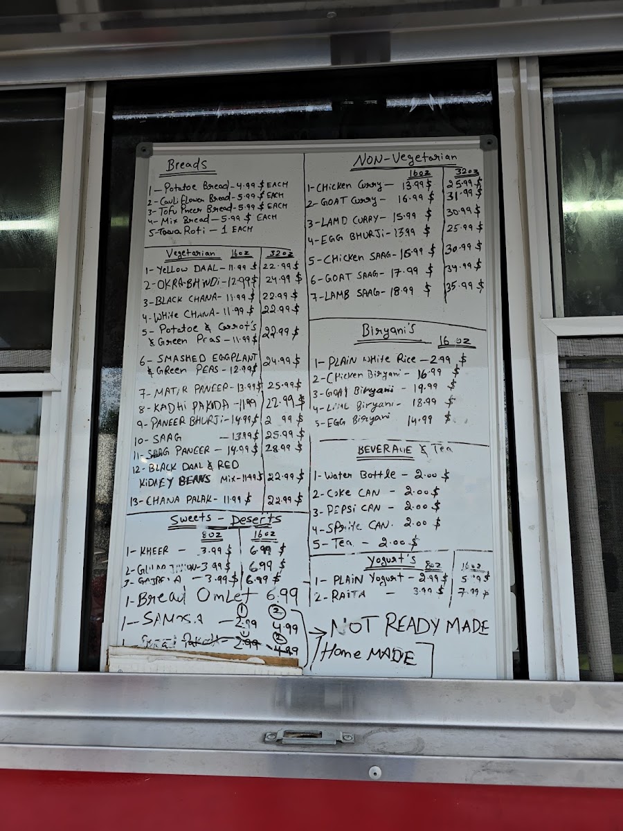 Murthal Dhaba Indian Restaurant menu board
