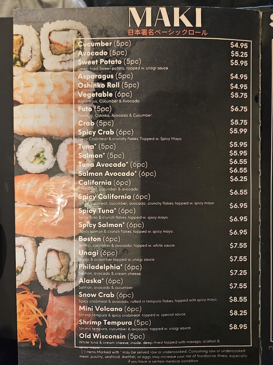 Nori Sushi & Grill menu board