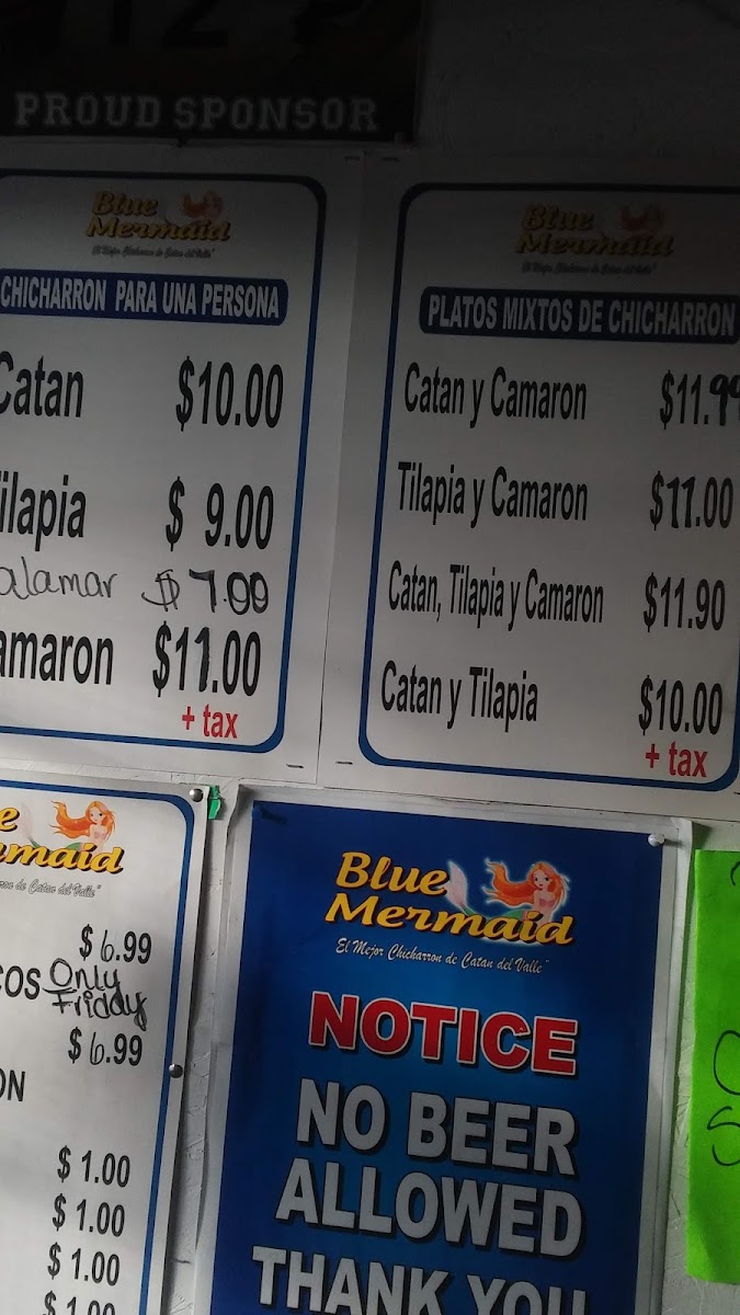 Blue Mermaid Seafood menu board