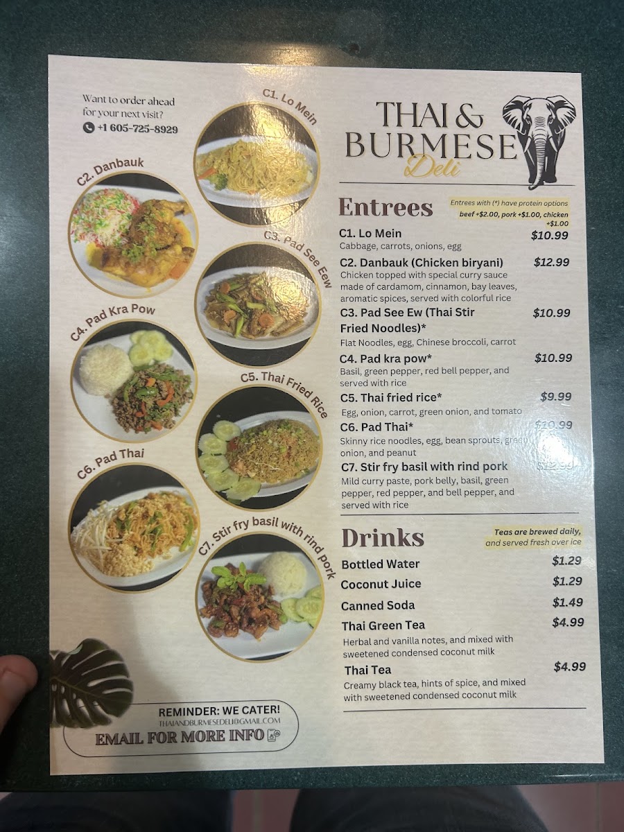 Thai & Burmese Deli menu board