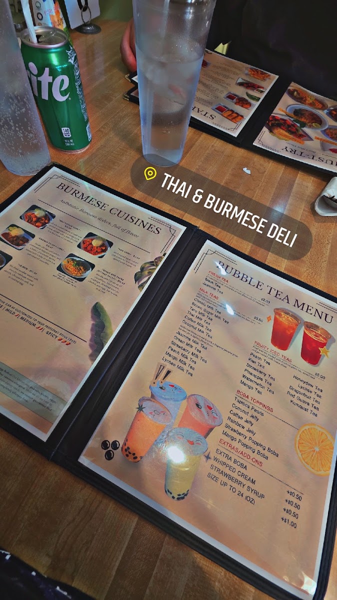 Thai & Burmese Deli menu board