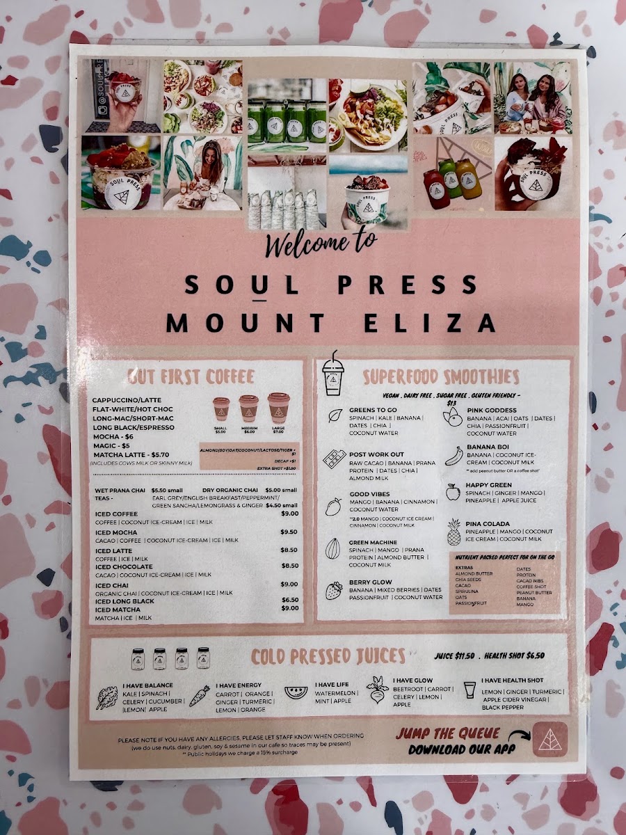 Soul Press Mount Eliza menu board