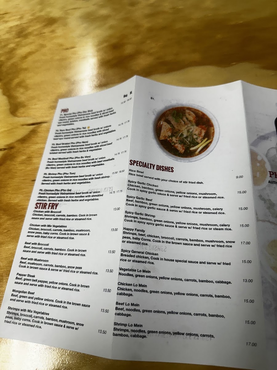 Pho & Grill Hut menu board