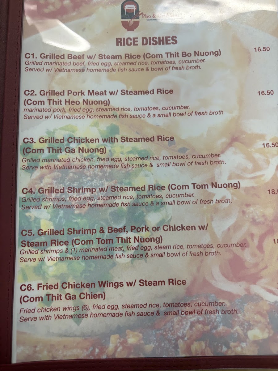 Pho & Grill Hut menu board