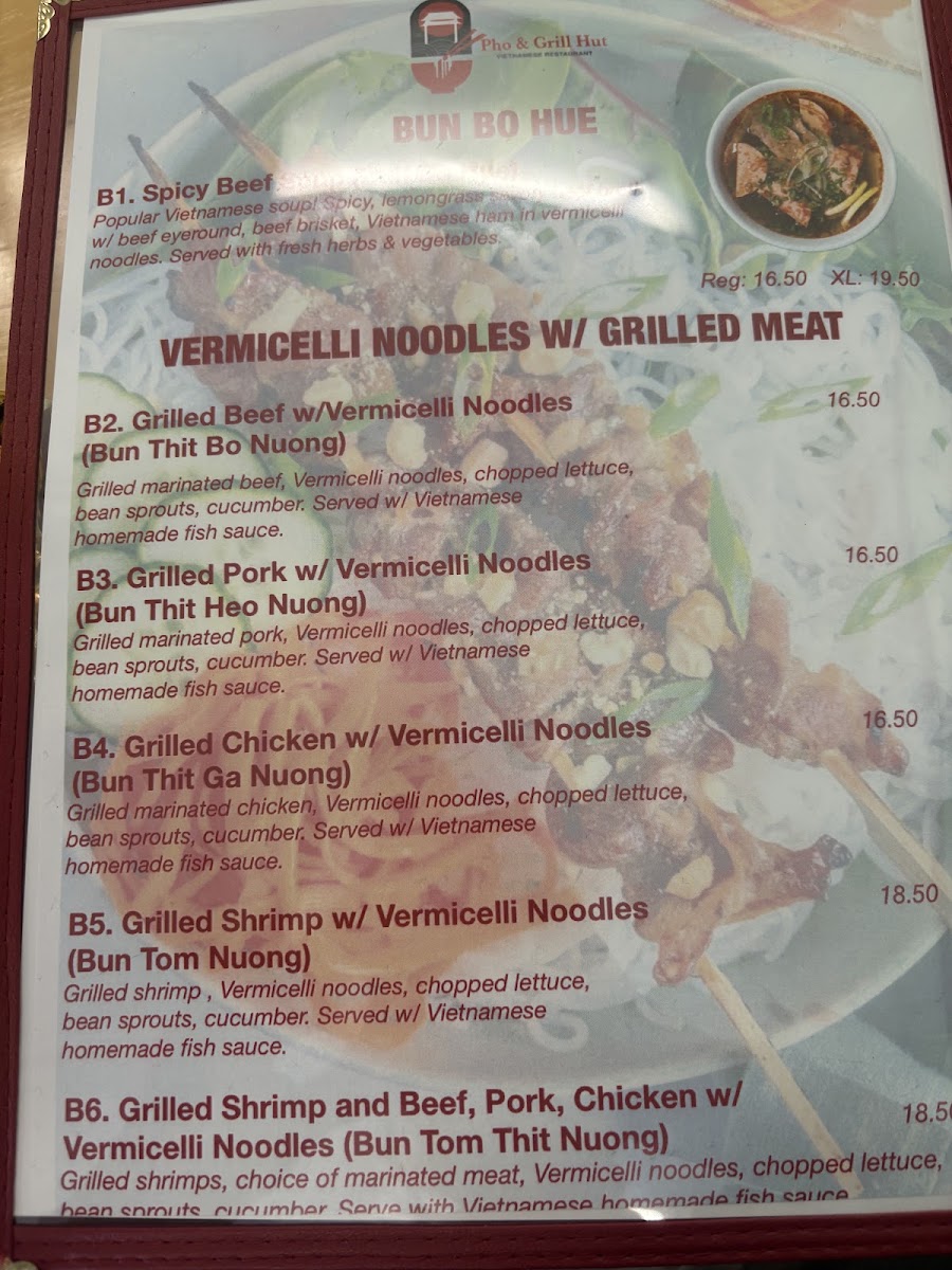 Pho & Grill Hut menu board