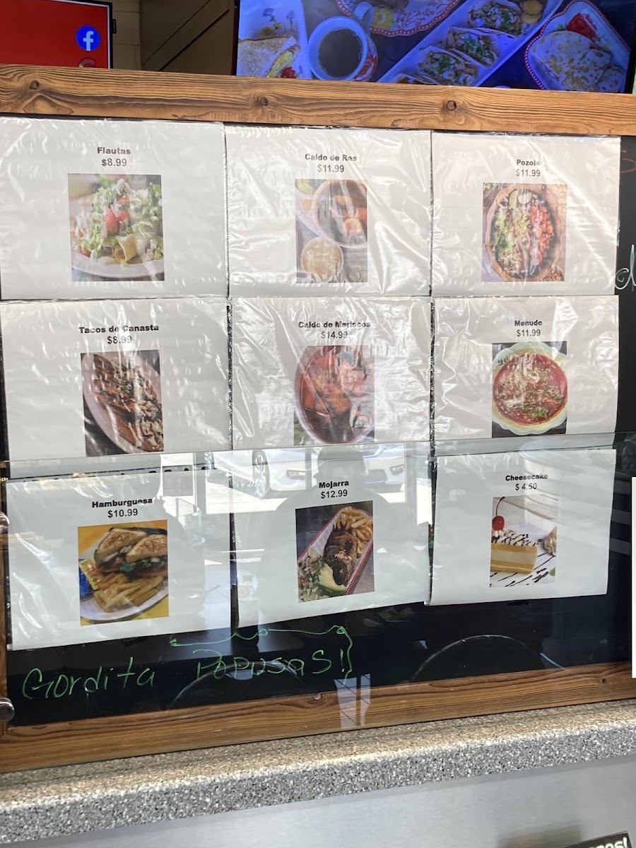 La Sureña Taquerias menu board
