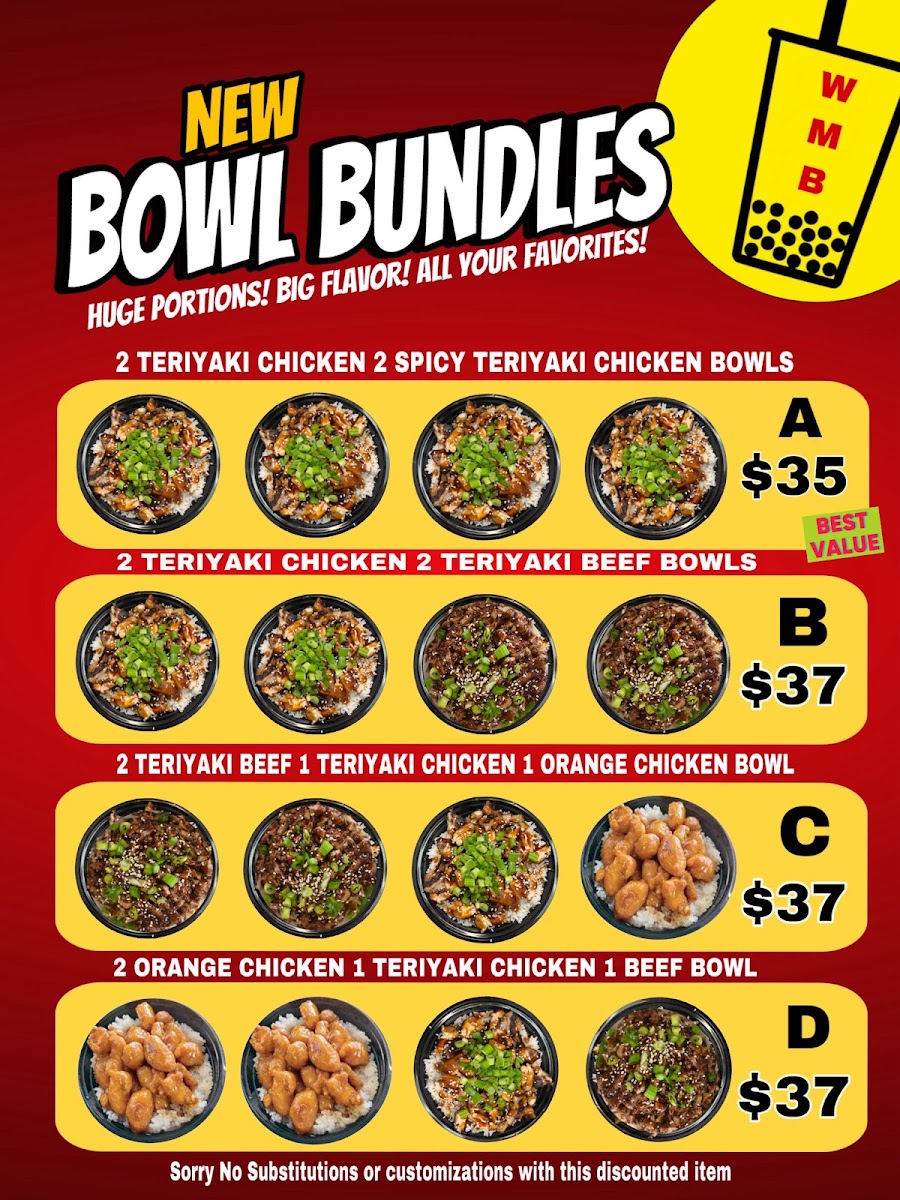 Where’s My Boba Teriyaki Grill menu board