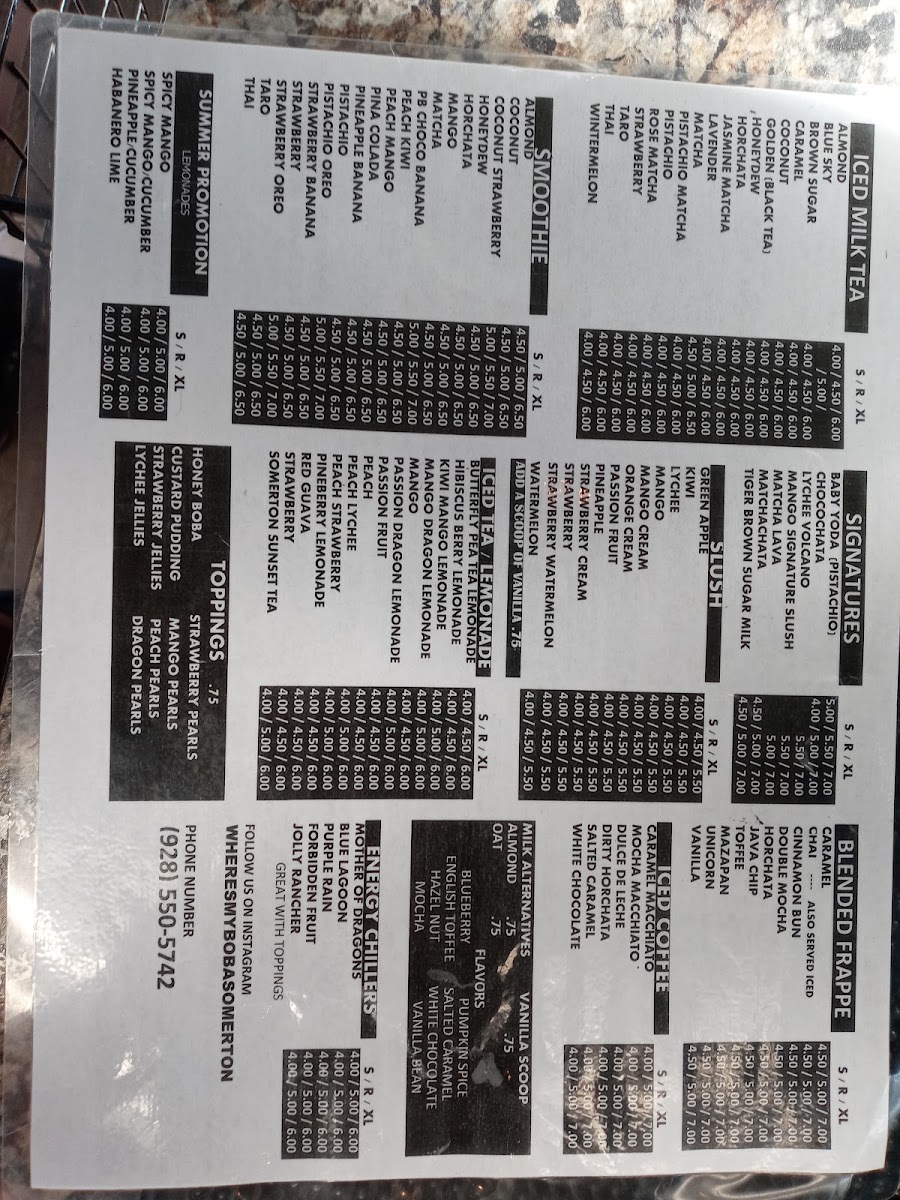 Where’s My Boba Teriyaki Grill menu board
