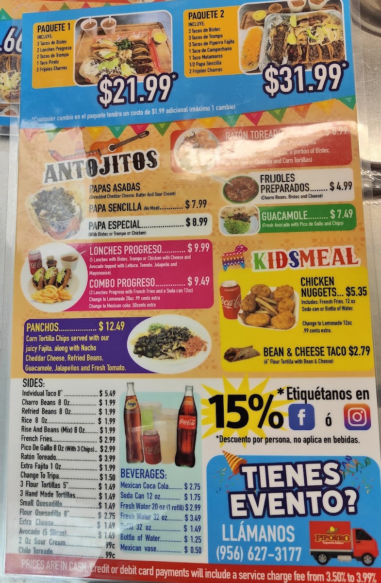 Piporro Taqueria Jalisco menu board