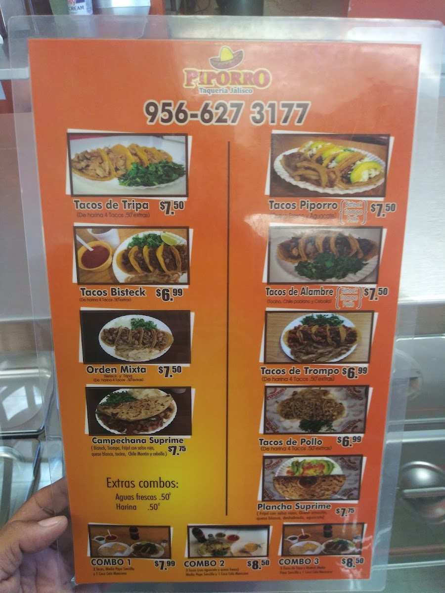 Piporro Taqueria Jalisco menu board