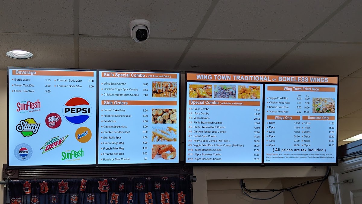 Wing Town menu board