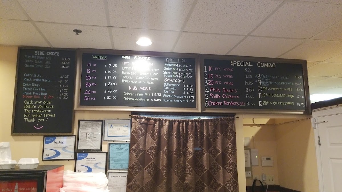 Wing Town menu board