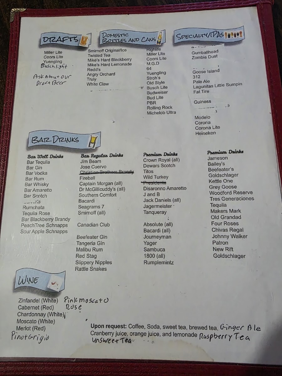 Barney's at Gentleman Tom's Hideaway menu board