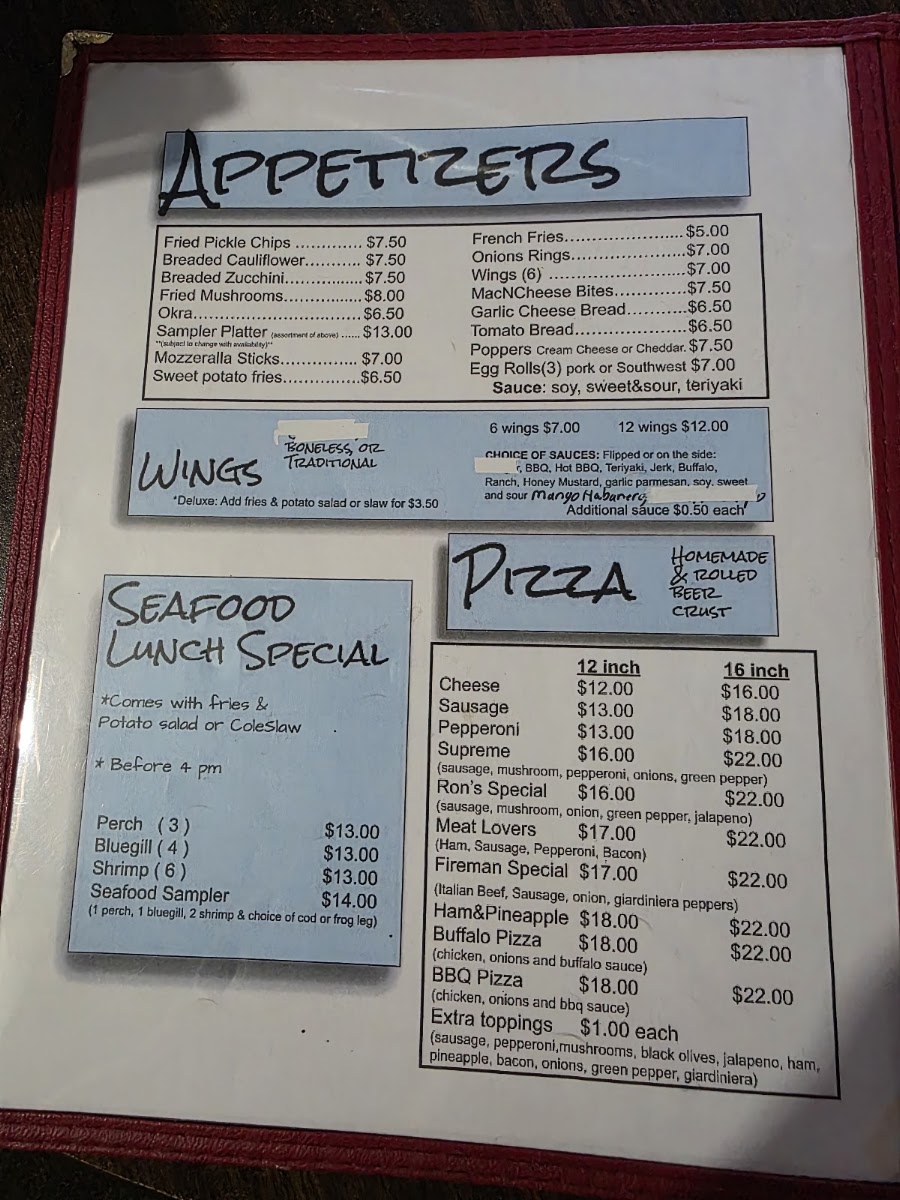 Barney's at Gentleman Tom's Hideaway menu board