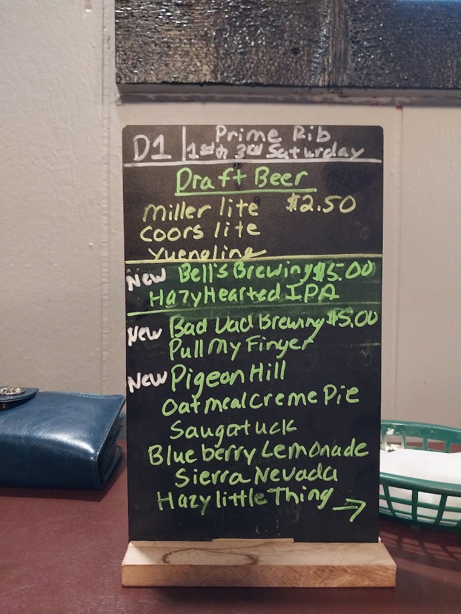 Barney's at Gentleman Tom's Hideaway menu board
