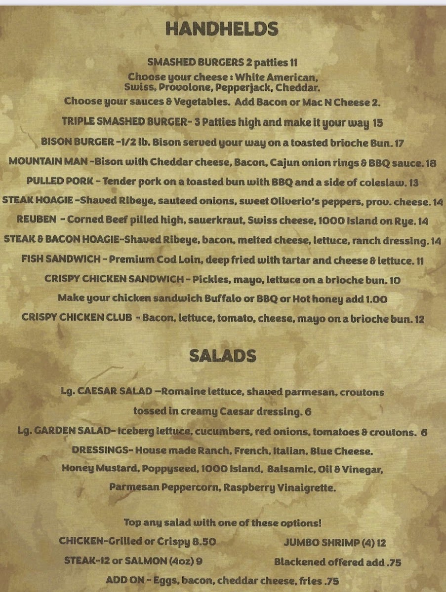 The Hitching Post Steakhouse and Saloon menu board