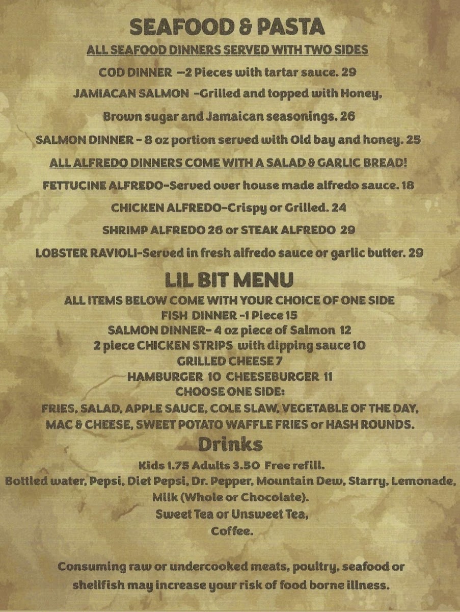 The Hitching Post Steakhouse and Saloon menu board