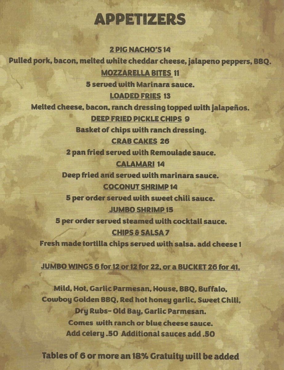The Hitching Post Steakhouse and Saloon menu board