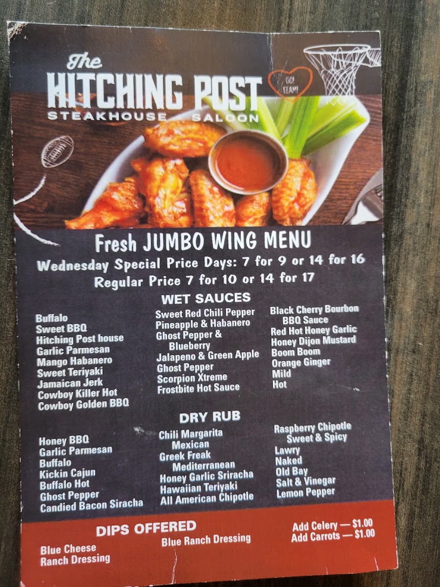The Hitching Post Steakhouse and Saloon menu board