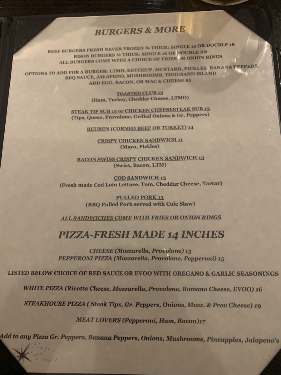 The Hitching Post Steakhouse and Saloon menu board