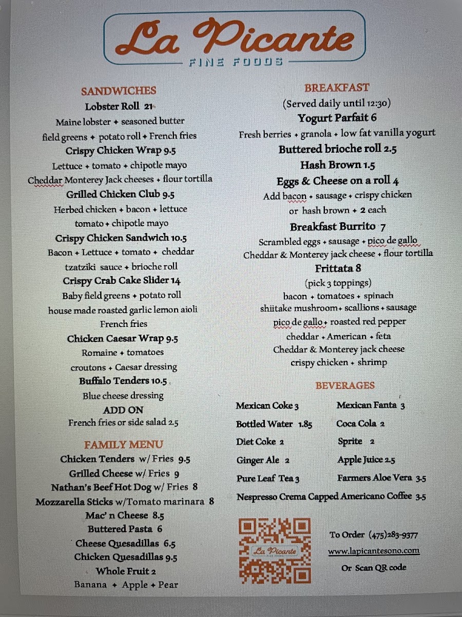 La Picante menu board