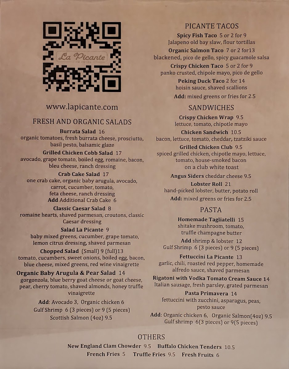 La Picante menu board