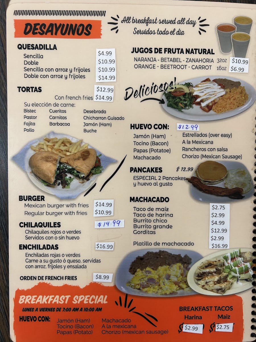 Taqueria La Super Sabrosa menu board