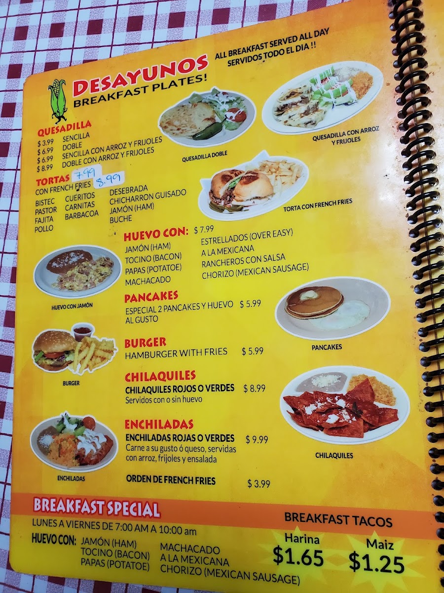 Taqueria La Super Sabrosa menu board