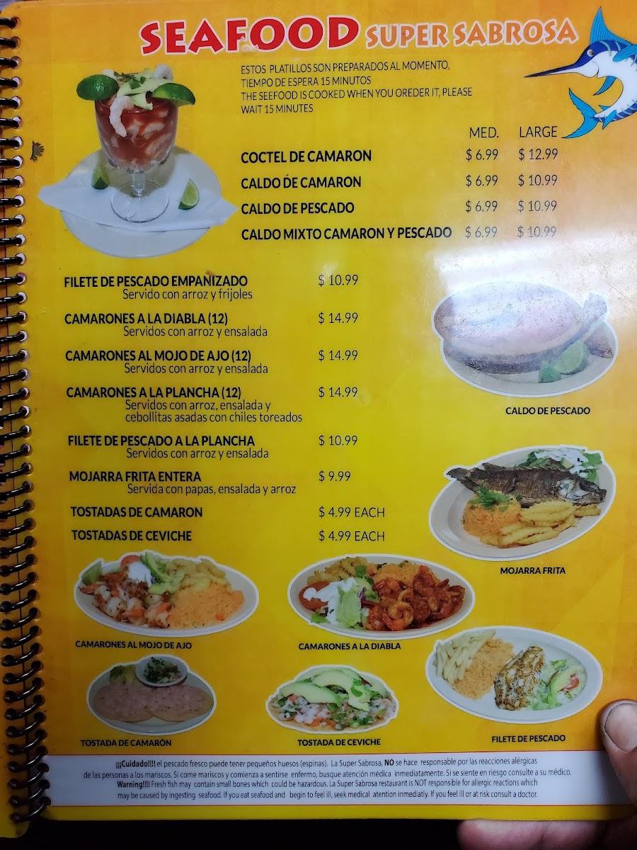 Taqueria La Super Sabrosa menu board