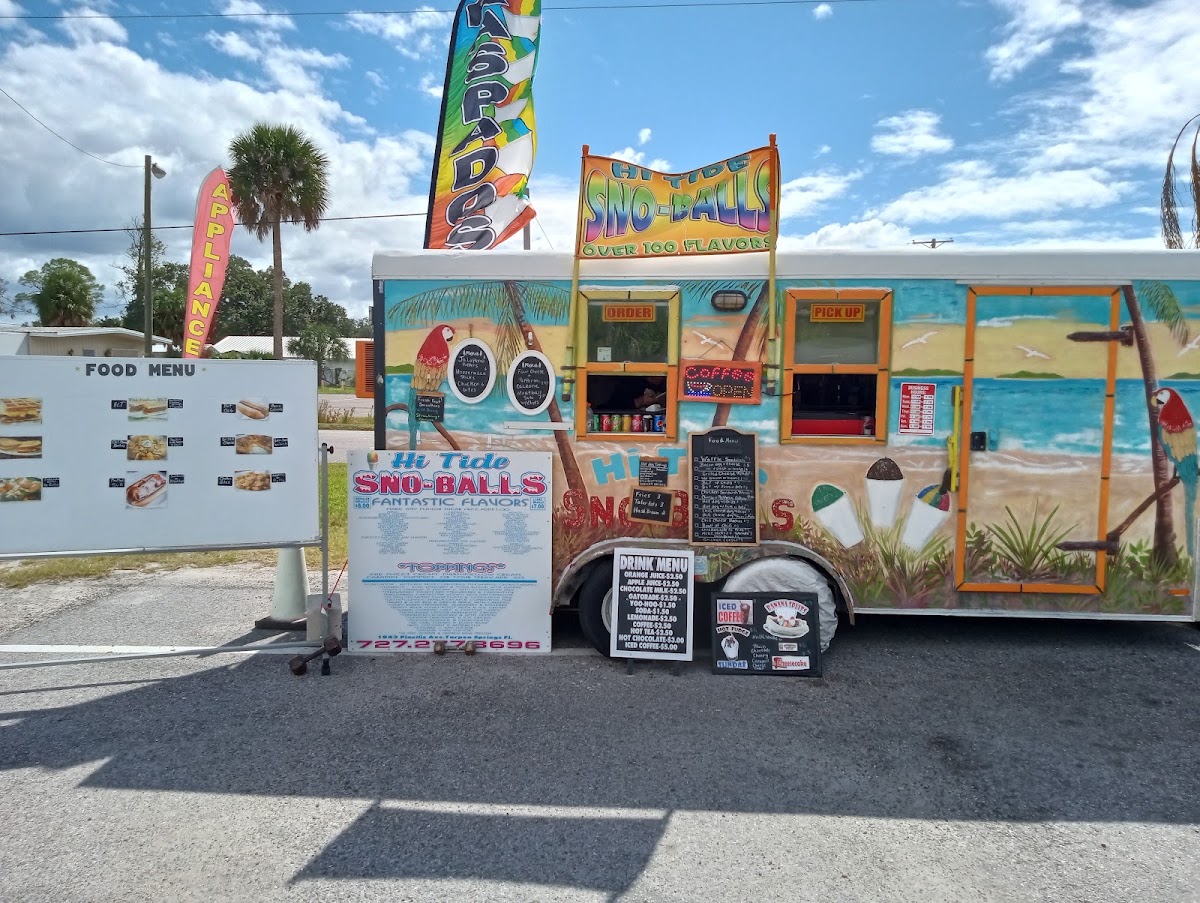 Hi Tide Sno-Balls Eats & Treats menu board