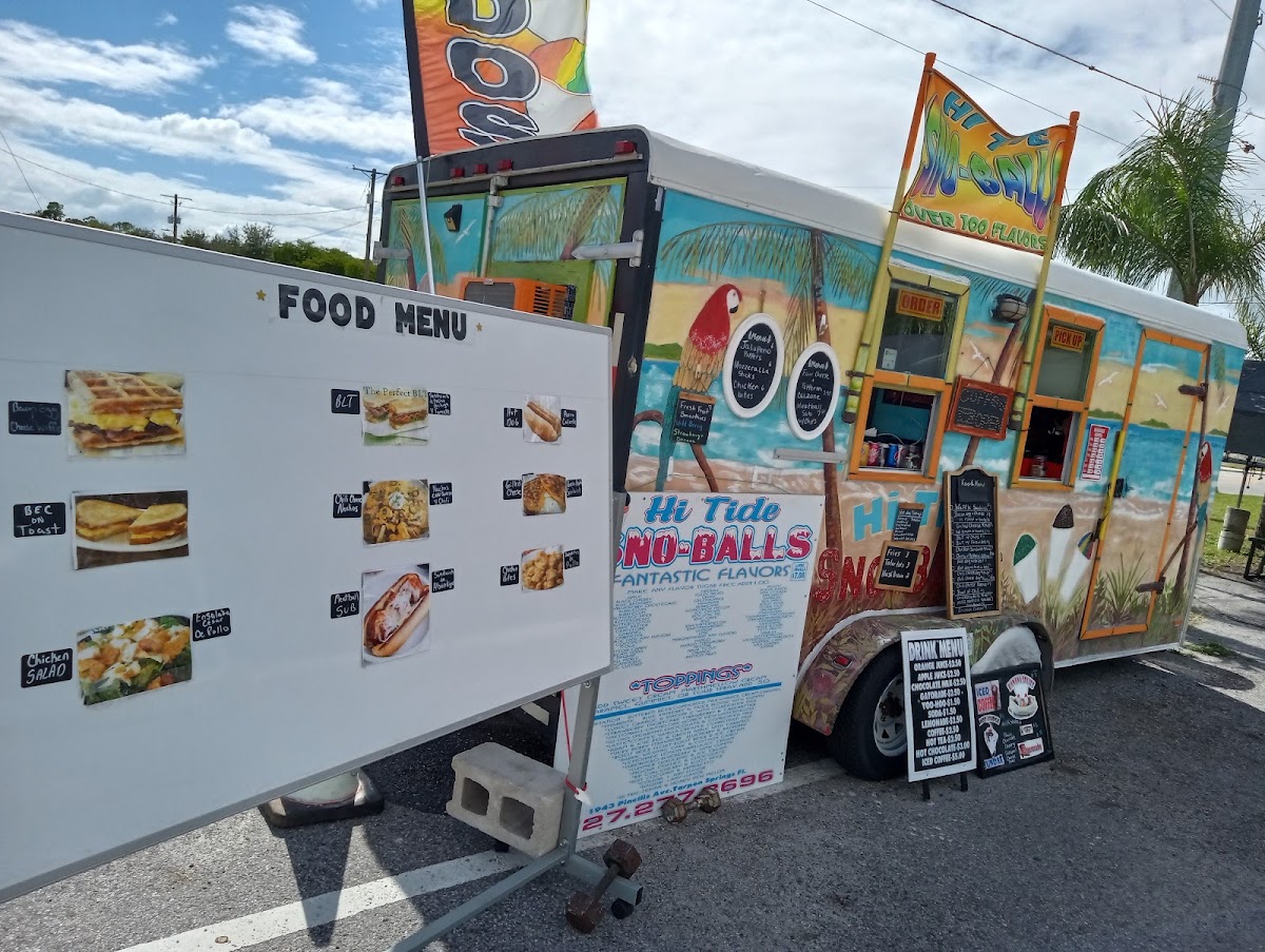 Hi Tide Sno-Balls Eats & Treats menu board