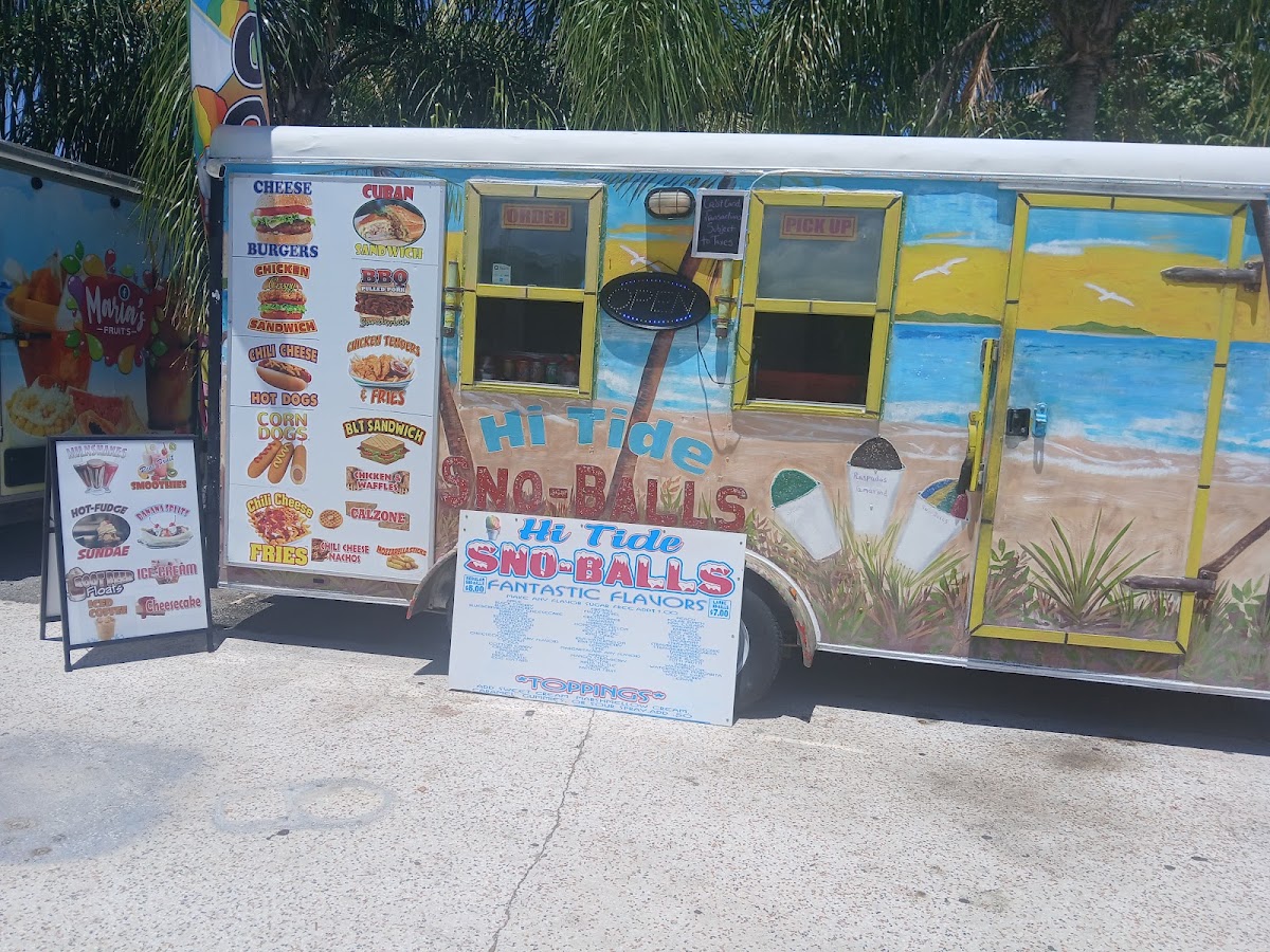 Hi Tide Sno-Balls Eats & Treats menu board