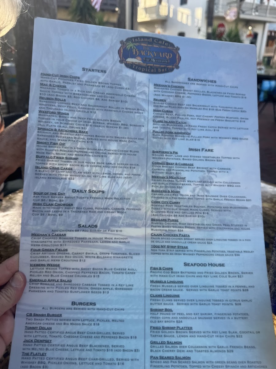 The Backyard at Meehan's menu board
