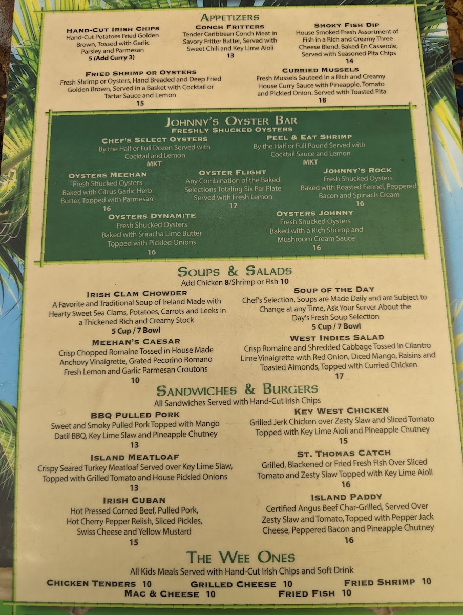 The Backyard at Meehan's menu board