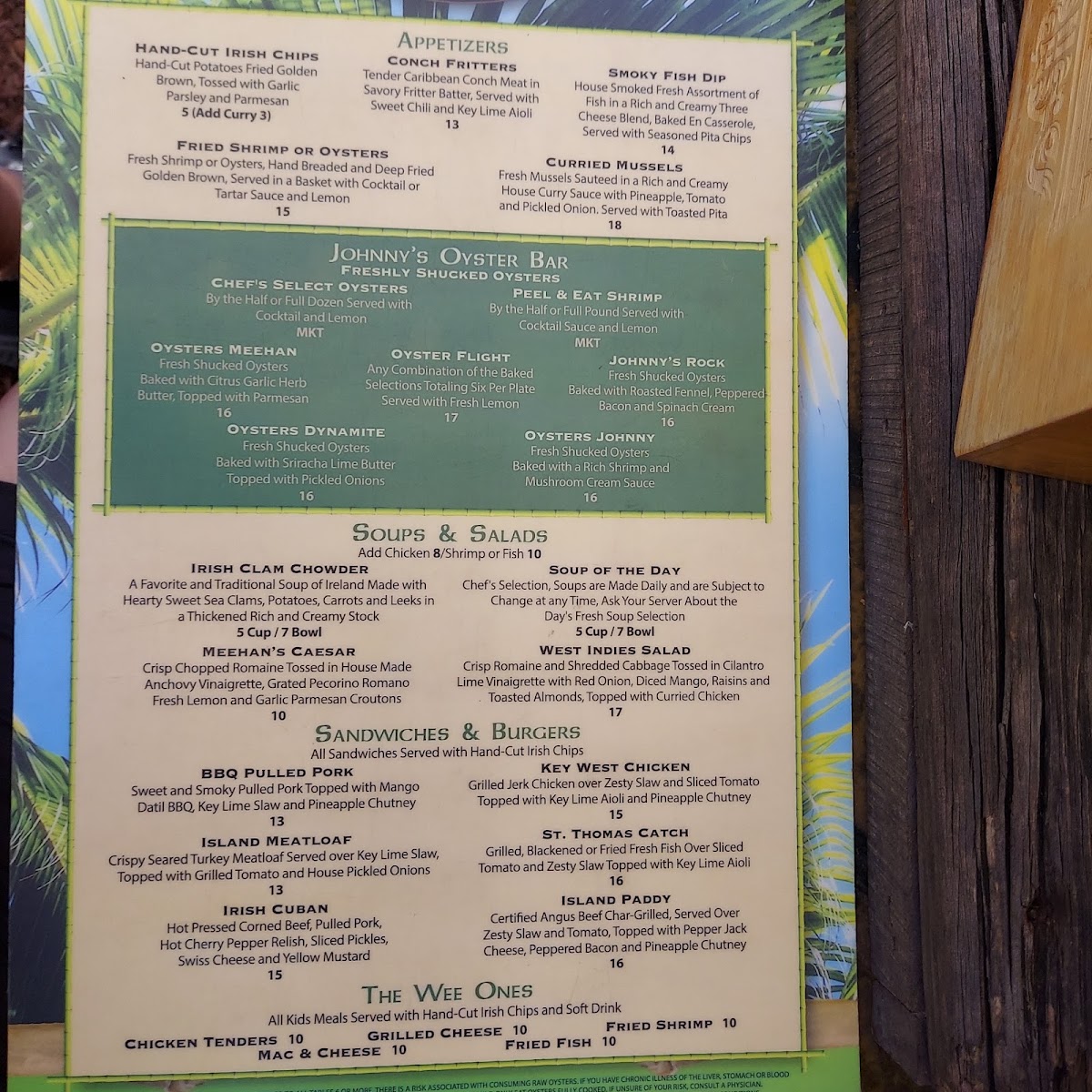 The Backyard at Meehan's menu board