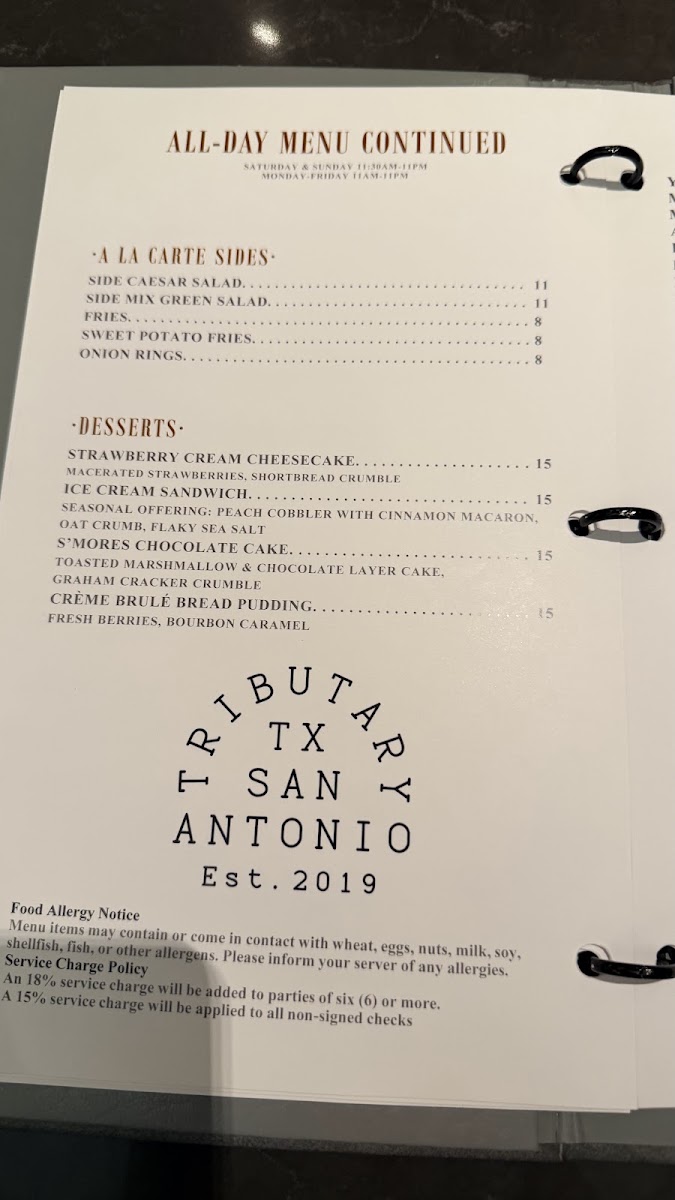 Tributary menu board