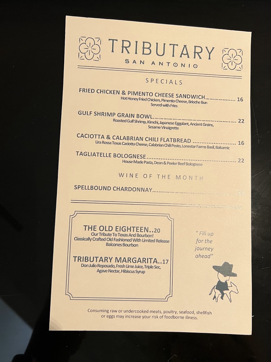 Tributary menu board