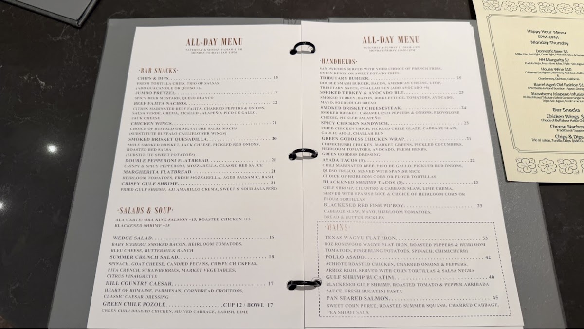 Tributary menu board