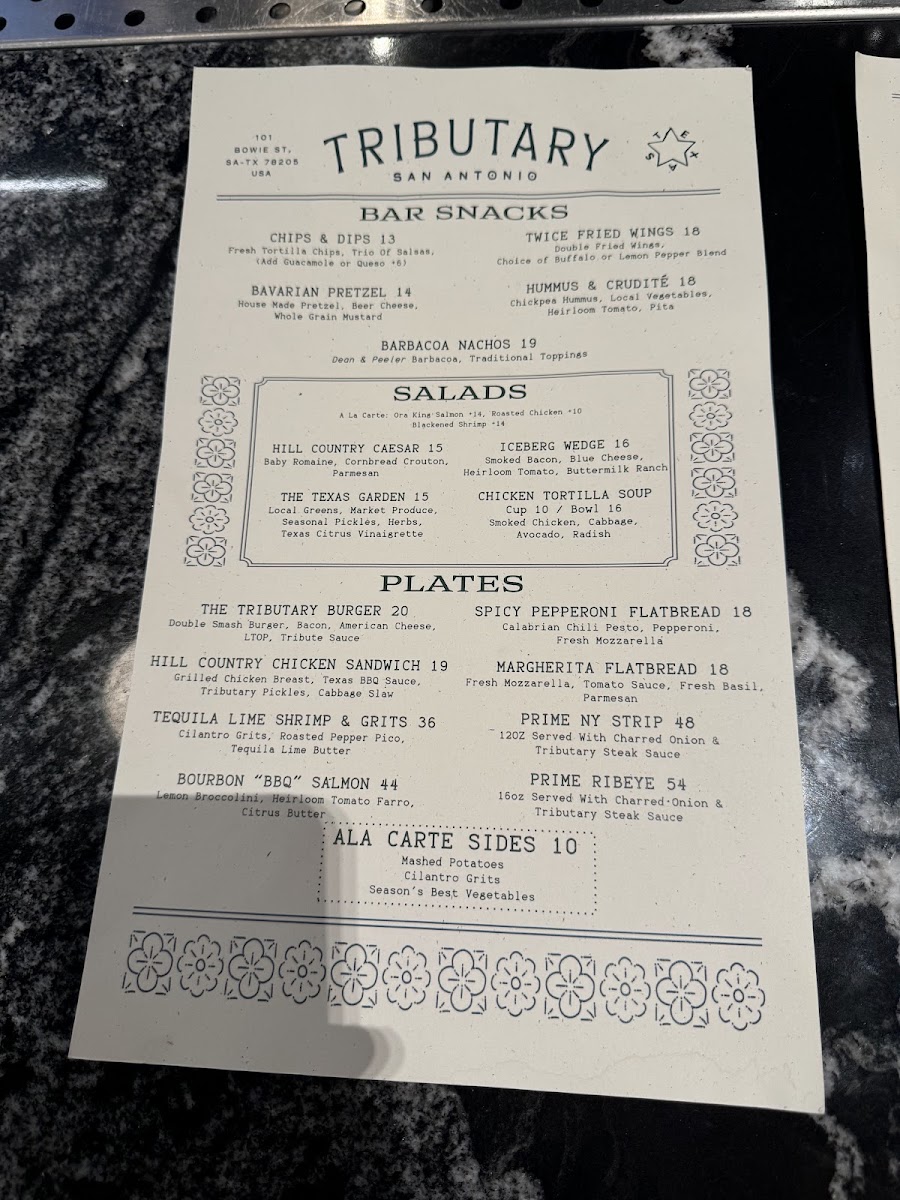 Tributary menu board