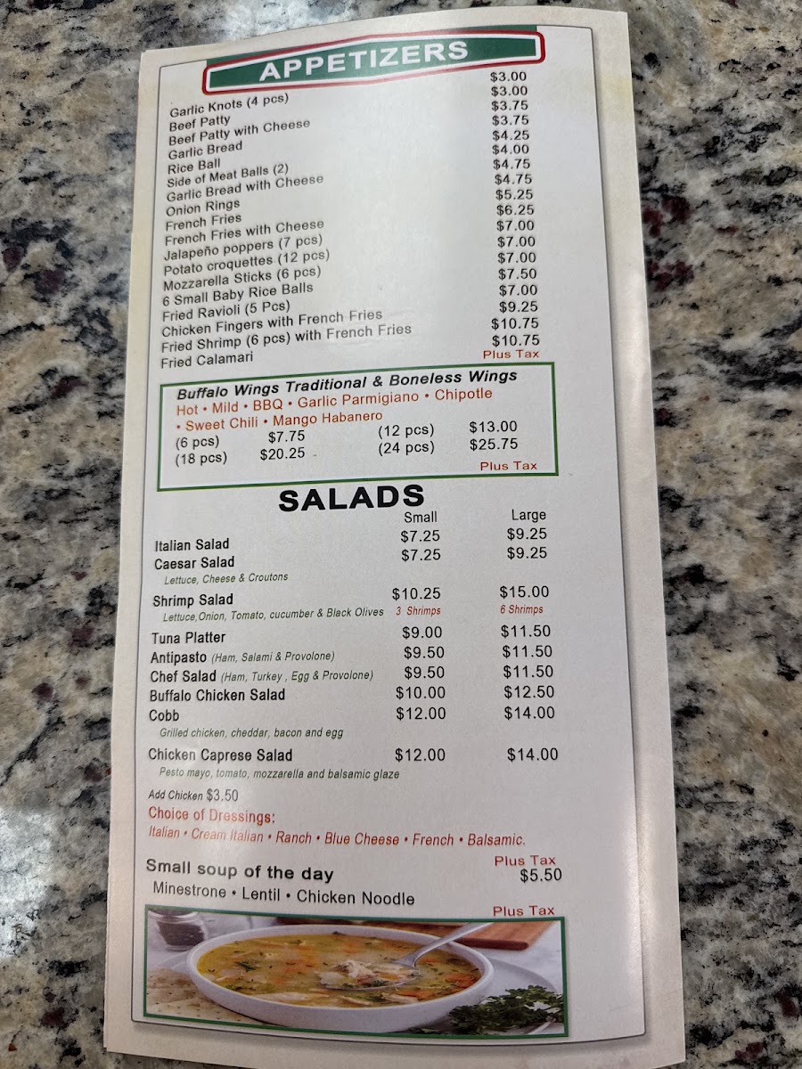 Stella's Pizzeria menu board