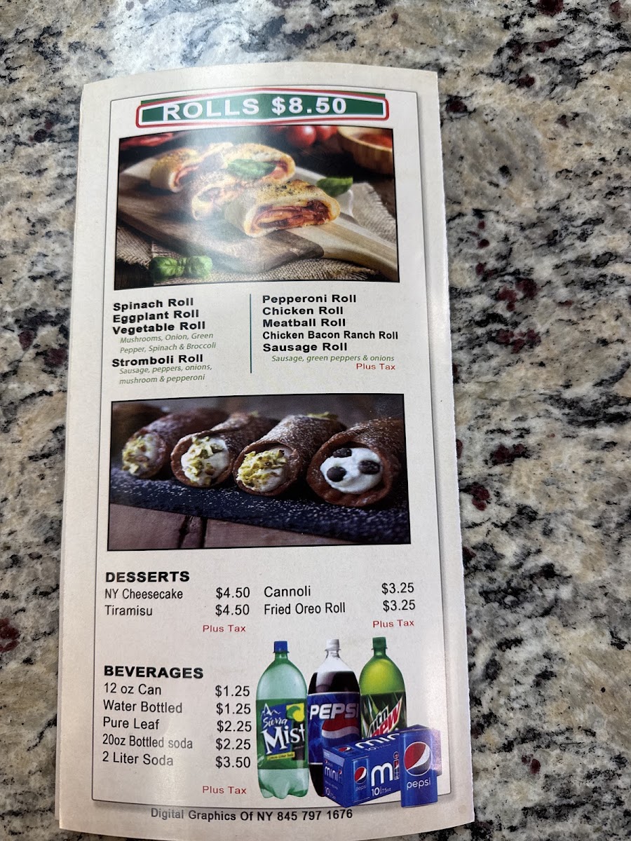 Stella's Pizzeria menu board